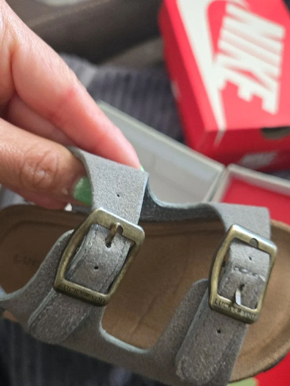 Lucky Brand Kids Gray Suede Double-Buckle Sandals